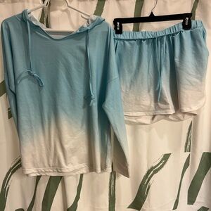 Blue and White Ombre Hoodie and Shorts Set